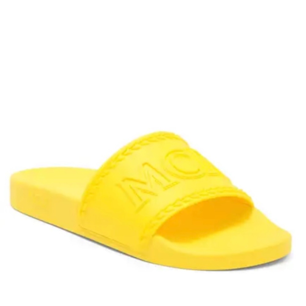 MCM Logo Slide Sandals Yellow SZ12 - Picture 16 of 16